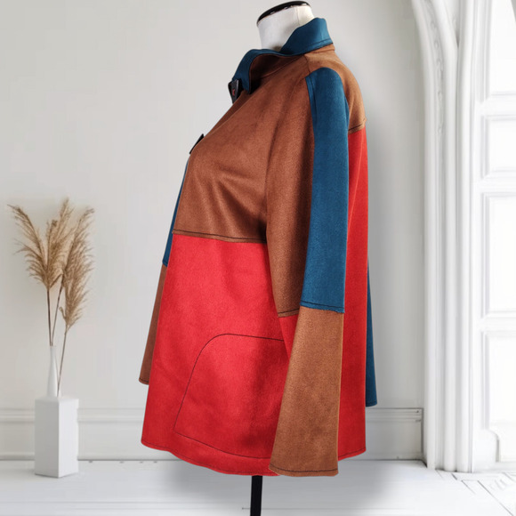 IC Collection Connie K Colorblock Jacket Womens M Asymmetrical Button Made USA - Picture 6 of 13